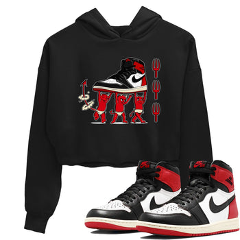 1s Black Toe Reimagined shirts to match jordans Devil Babies sneaker match tees Air Jordan 1 Black Toe Reimagined SNRT Sneaker Release Tees unisex cotton Black 1 Crop Shirts
