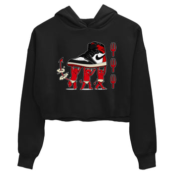 1s Black Toe Reimagined shirts to match jordans Devil Babies sneaker match tees Air Jordan 1 Black Toe Reimagined SNRT Sneaker Release Tees unisex cotton Black 2 Crop Shirts