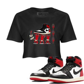 1s Black Toe Reimagined shirts to match jordans Devil Babies sneaker match tees Air Jordan 1 Black Toe Reimagined SNRT Sneaker Release Tees unisex cotton Black 1 Crop Shirts