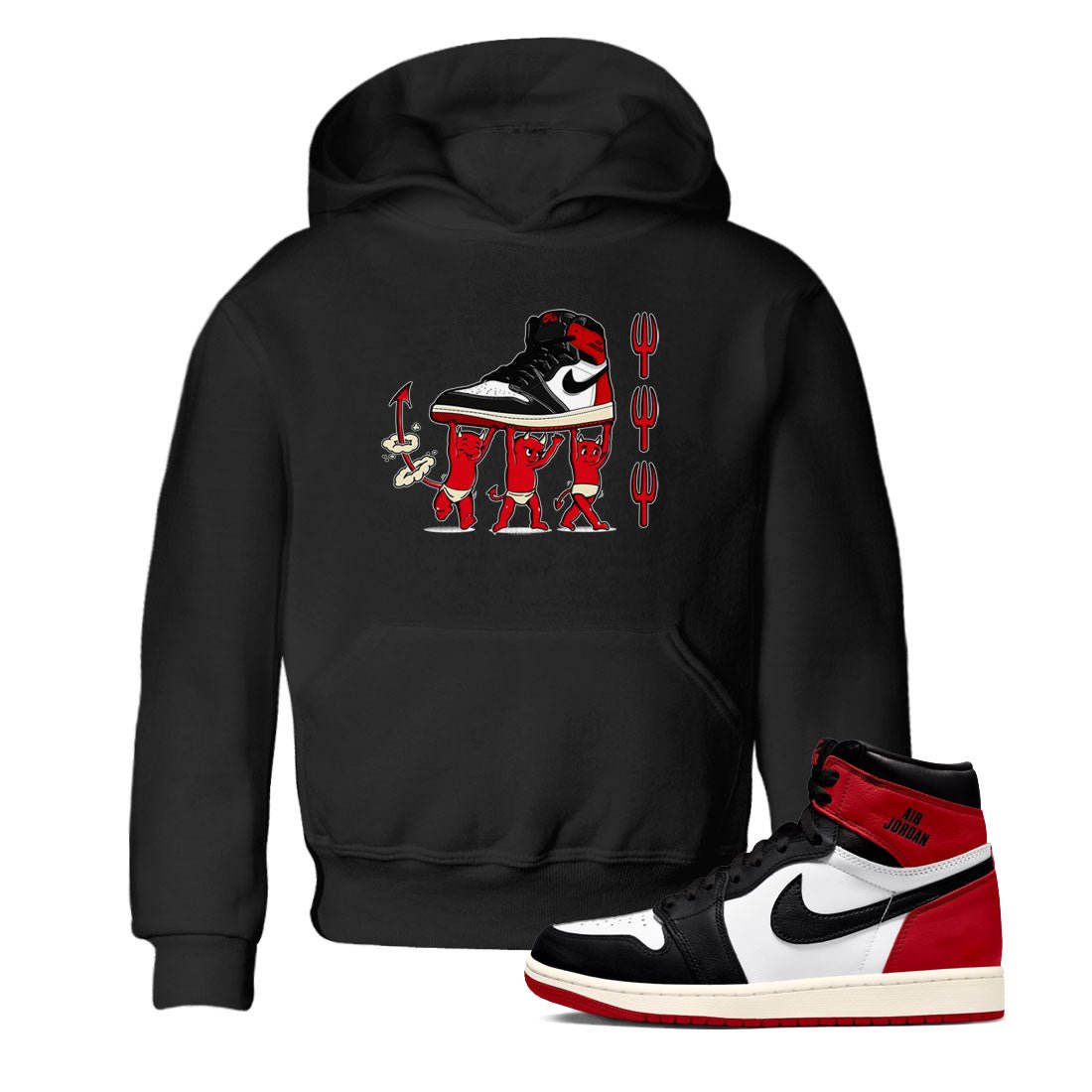 1s Black Toe Reimagined shirts to match jordans Devil Babies sneaker match tees Air Jordan 1 Black Toe Reimagined SNRT Sneaker Release Tees Youth Baby Black 1 crew neck shirts