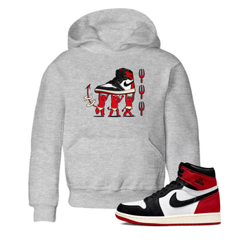 1s Black Toe Reimagined shirts to match jordans Devil Babies sneaker match tees Air Jordan 1 Black Toe Reimagined SNRT Sneaker Release Tees Youth Baby Heather Grey 1 crew neck shirts