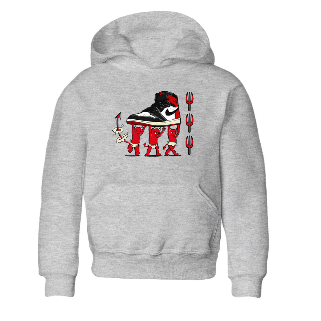 1s Black Toe Reimagined shirts to match jordans Devil Babies sneaker match tees Air Jordan 1 Black Toe Reimagined SNRT Sneaker Release Tees Youth Baby Heather Grey 2 crew neck shirts