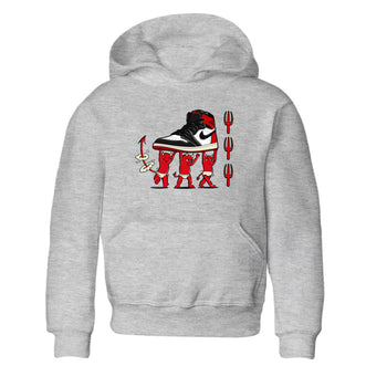 1s Black Toe Reimagined shirts to match jordans Devil Babies sneaker match tees Air Jordan 1 Black Toe Reimagined SNRT Sneaker Release Tees Youth Baby Heather Grey 2 crew neck shirts