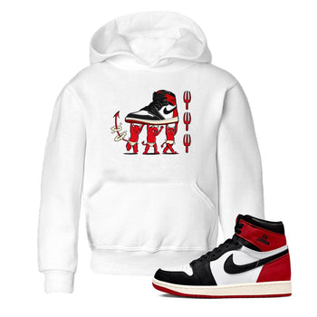 1s Black Toe Reimagined shirts to match jordans Devil Babies sneaker match tees Air Jordan 1 Black Toe Reimagined SNRT Sneaker Release Tees Youth Baby White 1 crew neck shirts