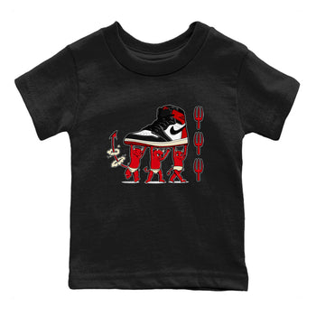 1s Black Toe Reimagined shirts to match jordans Devil Babies sneaker match tees Air Jordan 1 Black Toe Reimagined SNRT Sneaker Release Tees Youth Baby Black 2 crew neck shirts