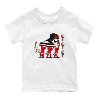 1s Black Toe Reimagined shirts to match jordans Devil Babies sneaker match tees Air Jordan 1 Black Toe Reimagined SNRT Sneaker Release Tees Youth Baby White 2 crew neck shirts
