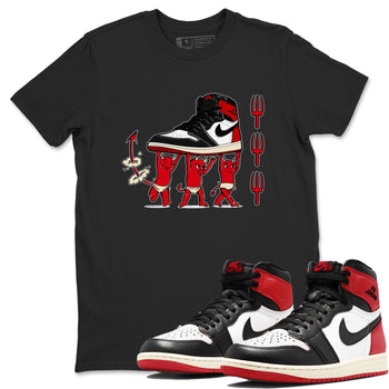 1s Black Toe Reimagined shirts to match jordans Devil Babies sneaker match tees Air Jordan 1 Black Toe Reimagined SNRT Sneaker Release Tees unisex cotton Black 1 crew neck shirts