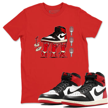 1s Black Toe Reimagined shirts to match jordans Devil Babies sneaker match tees Air Jordan 1 Black Toe Reimagined SNRT Sneaker Release Tees unisex cotton Red 1 crew neck shirts