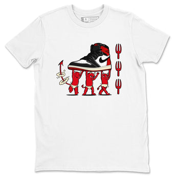 1s Black Toe Reimagined shirts to match jordans Devil Babies sneaker match tees Air Jordan 1 Black Toe Reimagined SNRT Sneaker Release Tees unisex cotton White 2 crew neck shirts