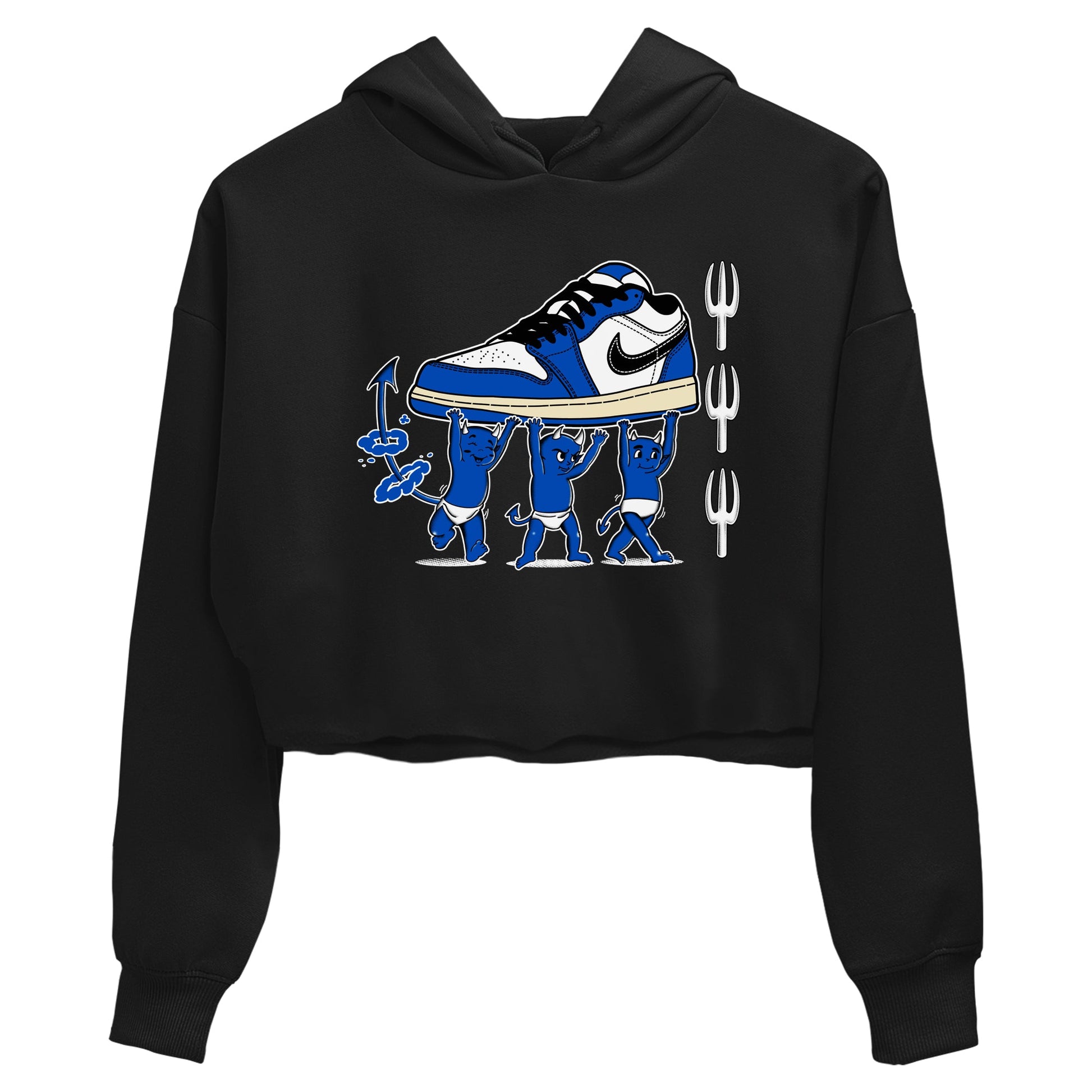 1s Game Royal shirts to match jordans Devil Babies sneaker match tees Air Jordan 1 Retro Low OG Game Royal match shoes to clothes SNRT Sneaker Tees unisex cotton Black 2 crop tee