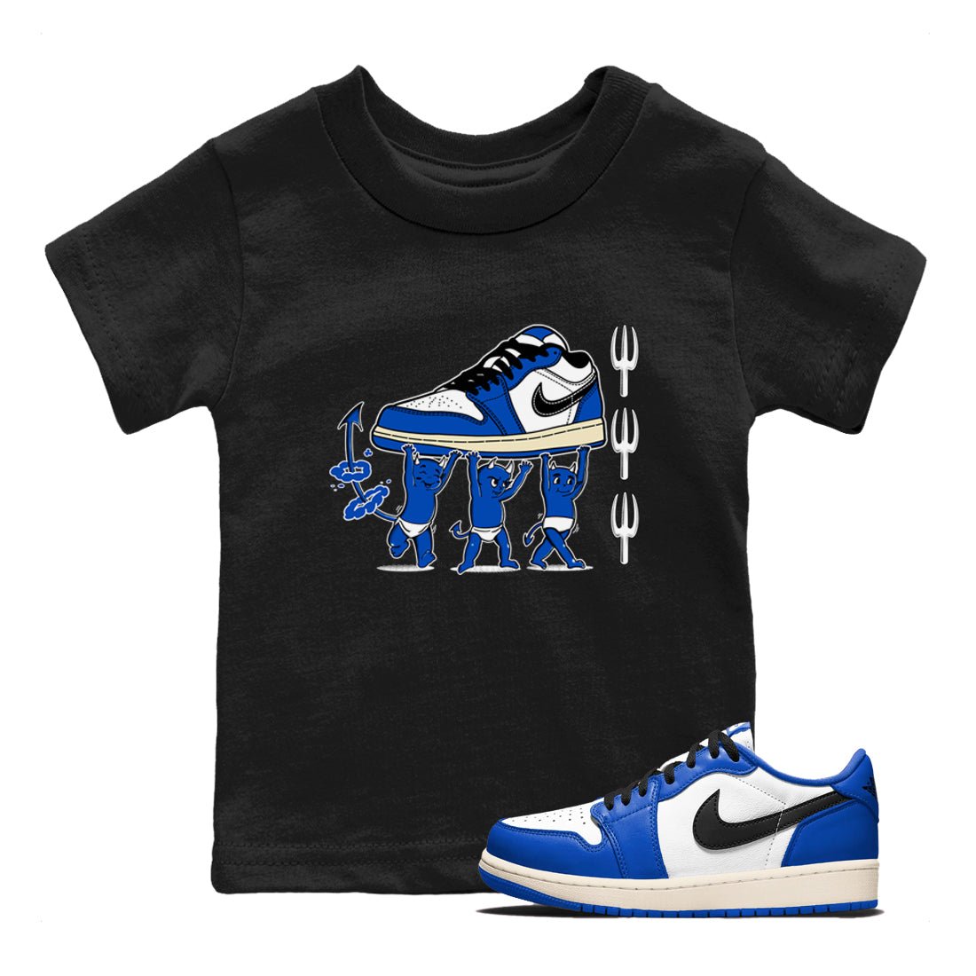 1s Game Royal shirts to match jordans Devil Babies sneaker match tees Air Jordan 1 Retro Low OG Game Royal match shoes to clothes SNRT Sneaker Tees Youth Baby Black 1 tee