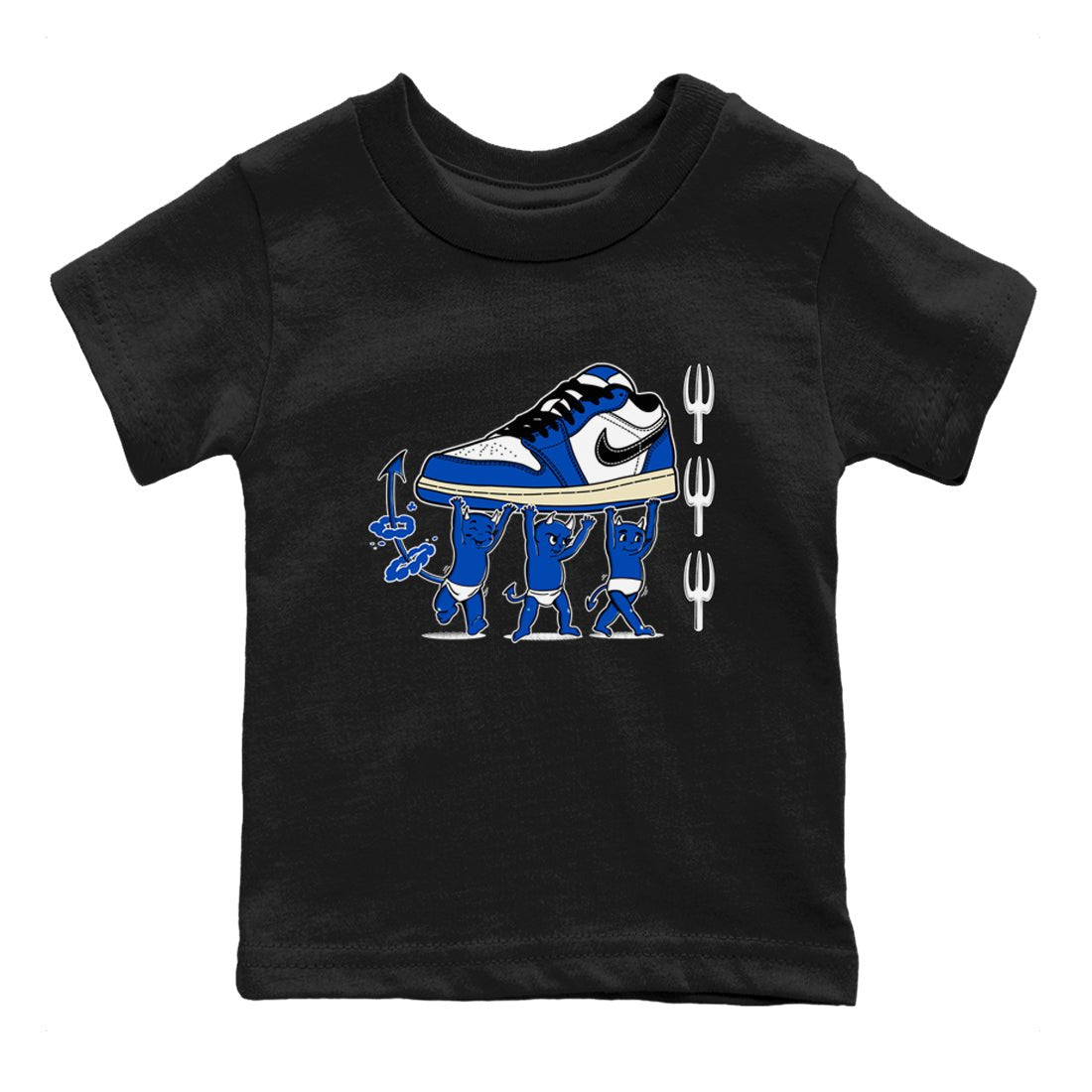 1s Game Royal shirts to match jordans Devil Babies sneaker match tees Air Jordan 1 Retro Low OG Game Royal match shoes to clothes SNRT Sneaker Tees Youth Baby Black 2 tee