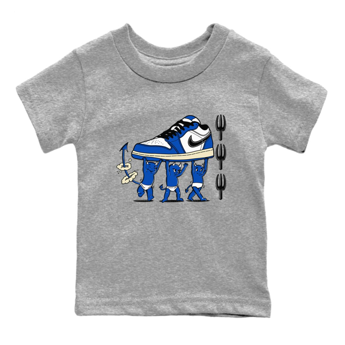 1s Game Royal shirts to match jordans Devil Babies sneaker match tees Air Jordan 1 Retro Low OG Game Royal match shoes to clothes SNRT Sneaker Tees Youth Baby Heather Grey 2 tee