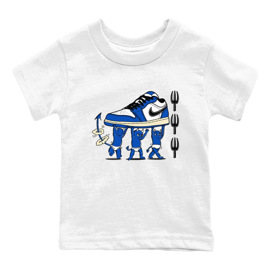 1s Game Royal shirts to match jordans Devil Babies sneaker match tees Air Jordan 1 Retro Low OG Game Royal match shoes to clothes SNRT Sneaker Tees Youth Baby White 2 tee