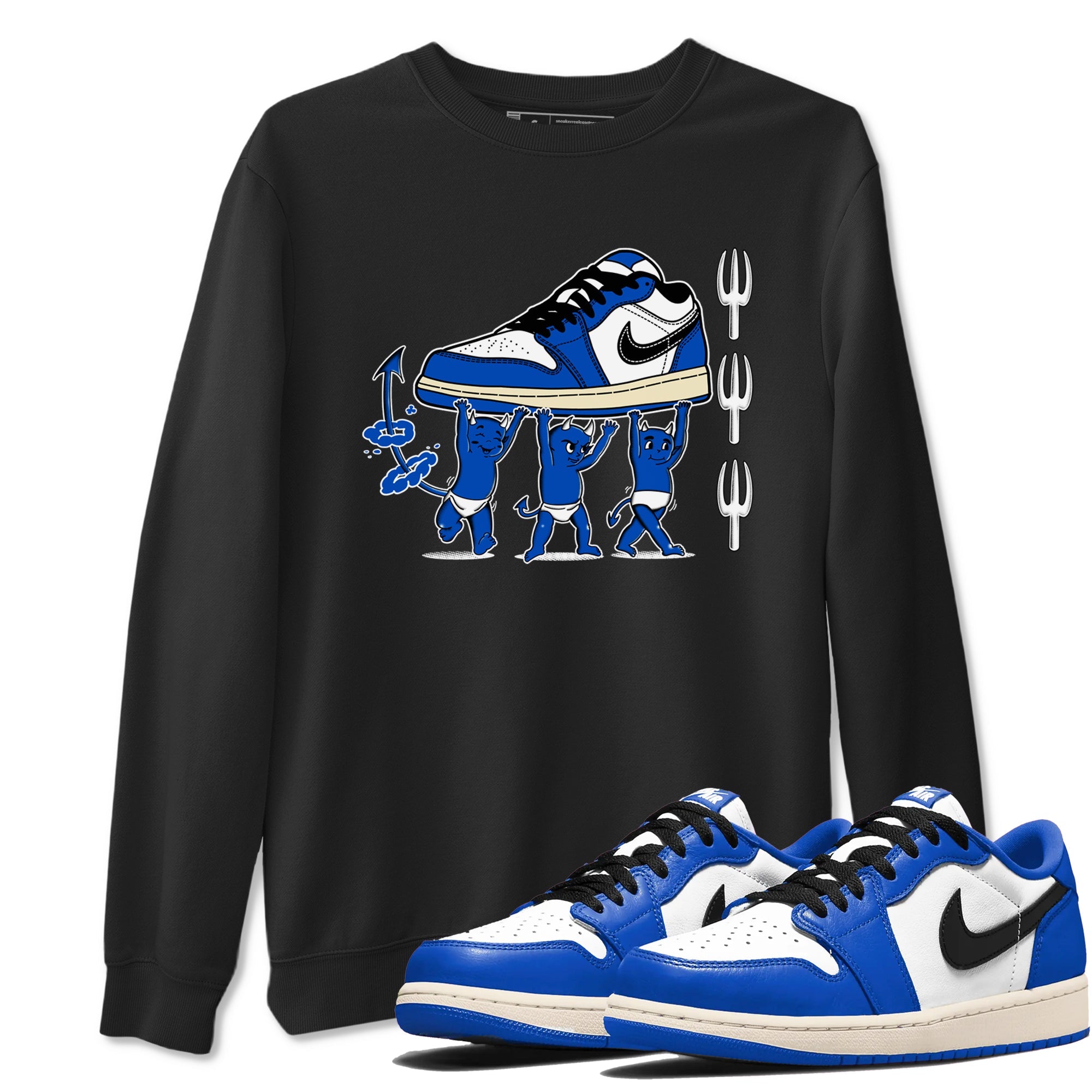 1s Game Royal shirts to match jordans Devil Babies sneaker match tees Air Jordan 1 Retro Low OG Game Royal match shoes to clothes SNRT Sneaker Tees unisex cotton Black 1 shirts