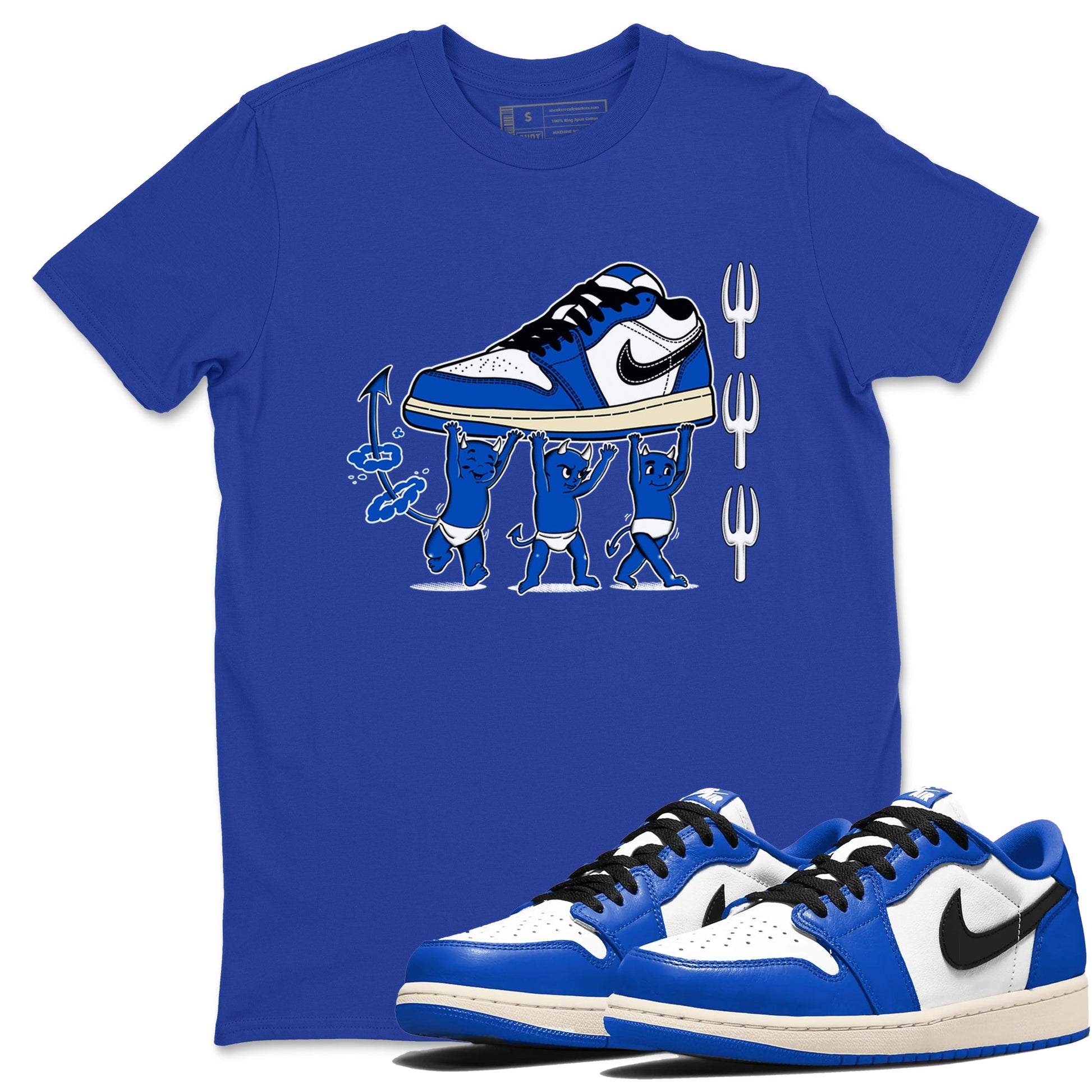 1s Game Royal shirts to match jordans Devil Babies sneaker match tees Air Jordan 1 Retro Low OG Game Royal match shoes to clothes SNRT Sneaker Tees unisex cotton Royal Blue 1 shirts