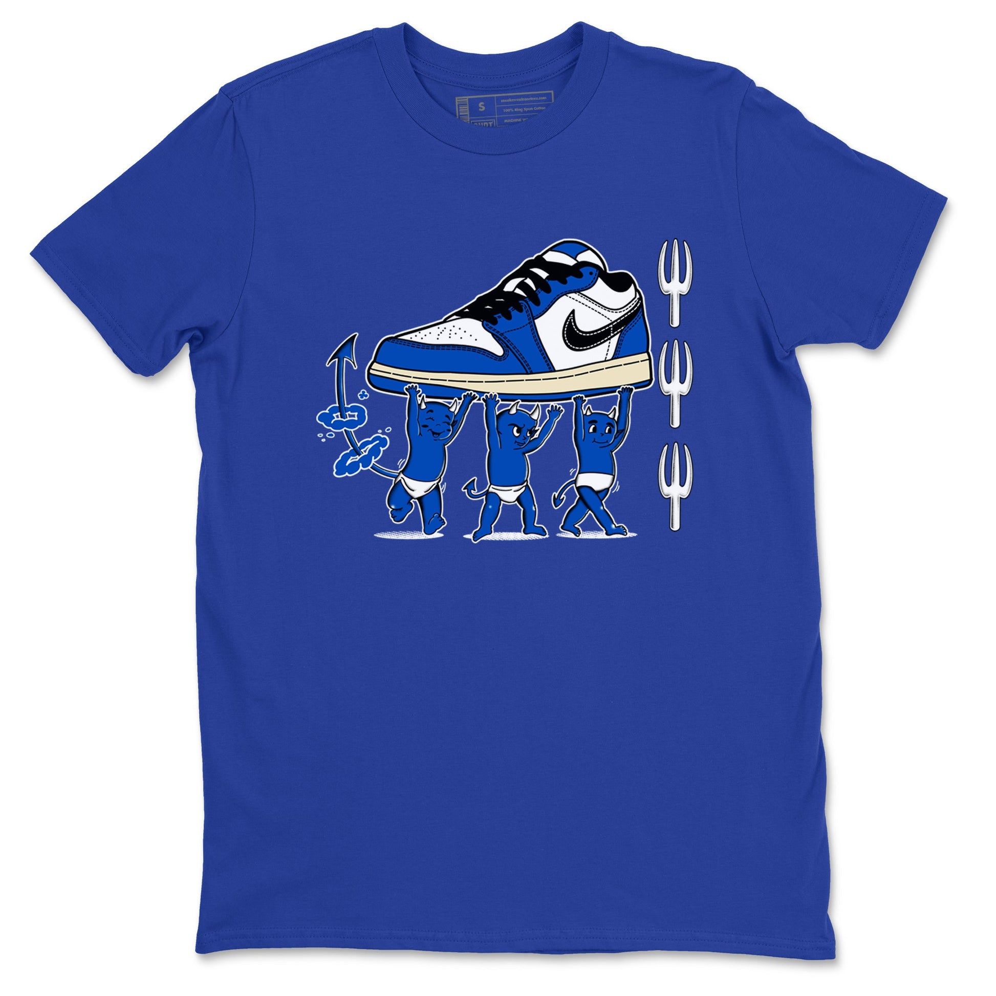 1s Game Royal shirts to match jordans Devil Babies sneaker match tees Air Jordan 1 Retro Low OG Game Royal match shoes to clothes SNRT Sneaker Tees unisex cotton Royal Blue 2 shirts