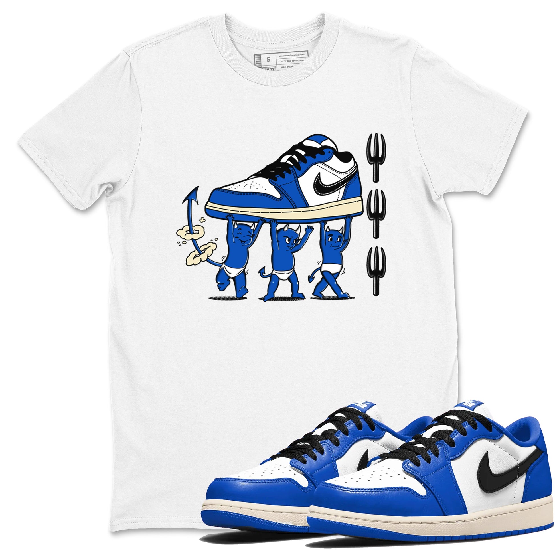 1s Game Royal shirts to match jordans Devil Babies sneaker match tees Air Jordan 1 Retro Low OG Game Royal match shoes to clothes SNRT Sneaker Tees unisex cotton White 1 shirts