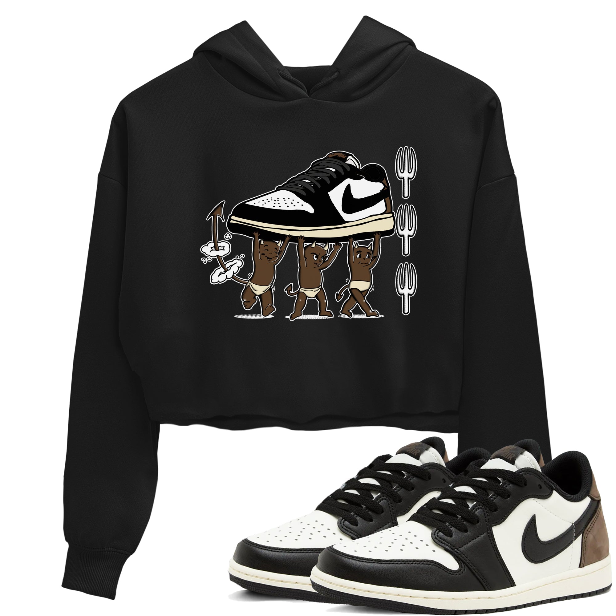 1s Mocha shirts to match jordans Devil Babies sneaker match tees Air Jordan 1 Mocha SNRT Sneaker Release Tees unisex cotton Black 1 Crop Shirts