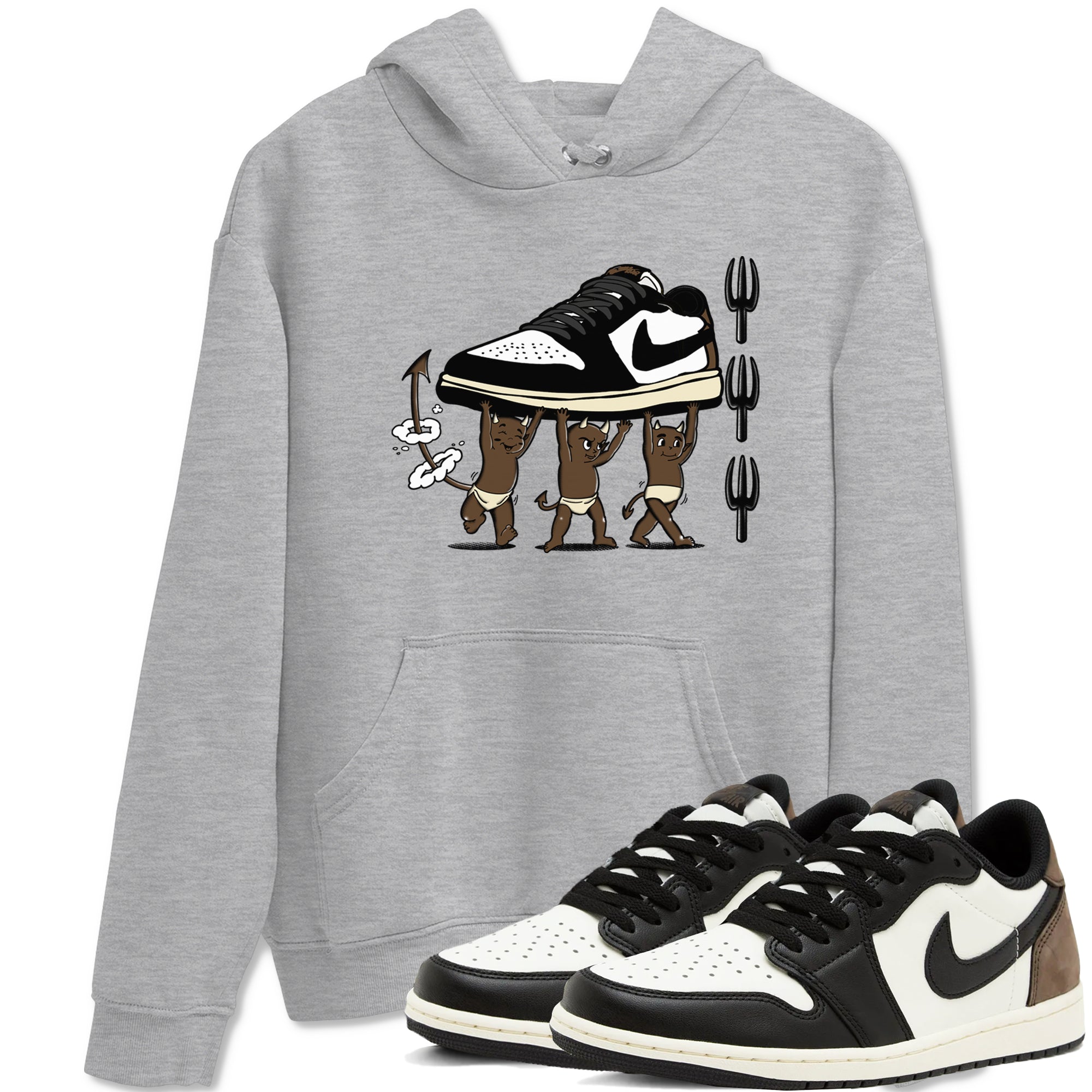1s Mocha shirts to match jordans Devil Babies sneaker match tees Air Jordan 1 Mocha SNRT Sneaker Release Tees unisex cotton Heather Grey 1 crew neck shirts