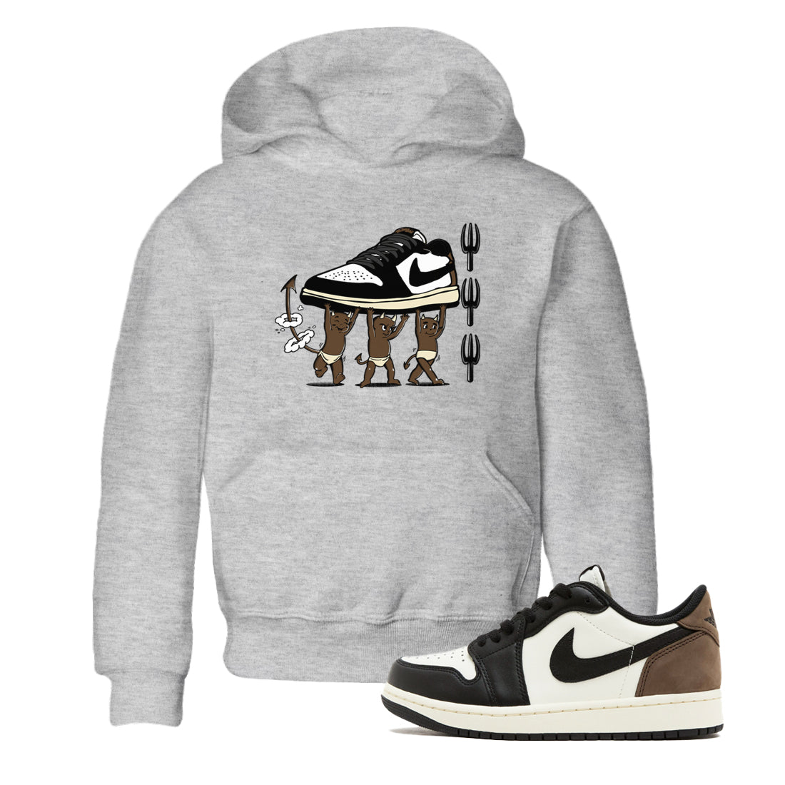 1s Mocha shirts to match jordans Devil Babies sneaker match tees Air Jordan 1 Mocha SNRT Sneaker Release Tees Youth Baby Heather Grey 1 crew neck shirts