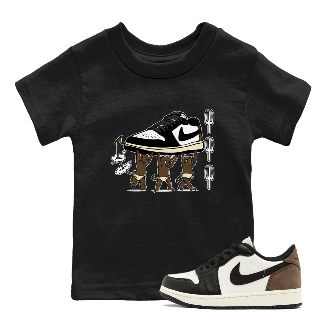1s Mocha shirts to match jordans Devil Babies sneaker match tees Air Jordan 1 Mocha SNRT Sneaker Release Tees Youth Baby Black 1 crew neck shirts