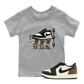 1s Mocha shirts to match jordans Devil Babies sneaker match tees Air Jordan 1 Mocha SNRT Sneaker Release Tees Youth Baby Heather Grey 1 crew neck shirts