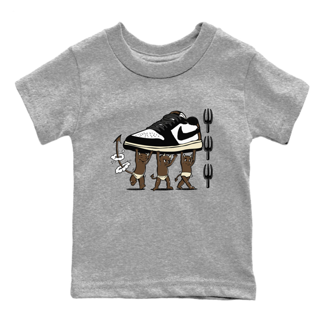 1s Mocha shirts to match jordans Devil Babies sneaker match tees Air Jordan 1 Mocha SNRT Sneaker Release Tees Youth Baby Heather Grey 2 crew neck shirts