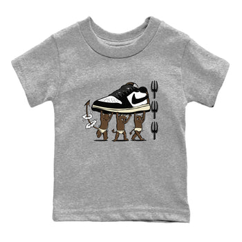 1s Mocha shirts to match jordans Devil Babies sneaker match tees Air Jordan 1 Mocha SNRT Sneaker Release Tees Youth Baby Heather Grey 2 crew neck shirts