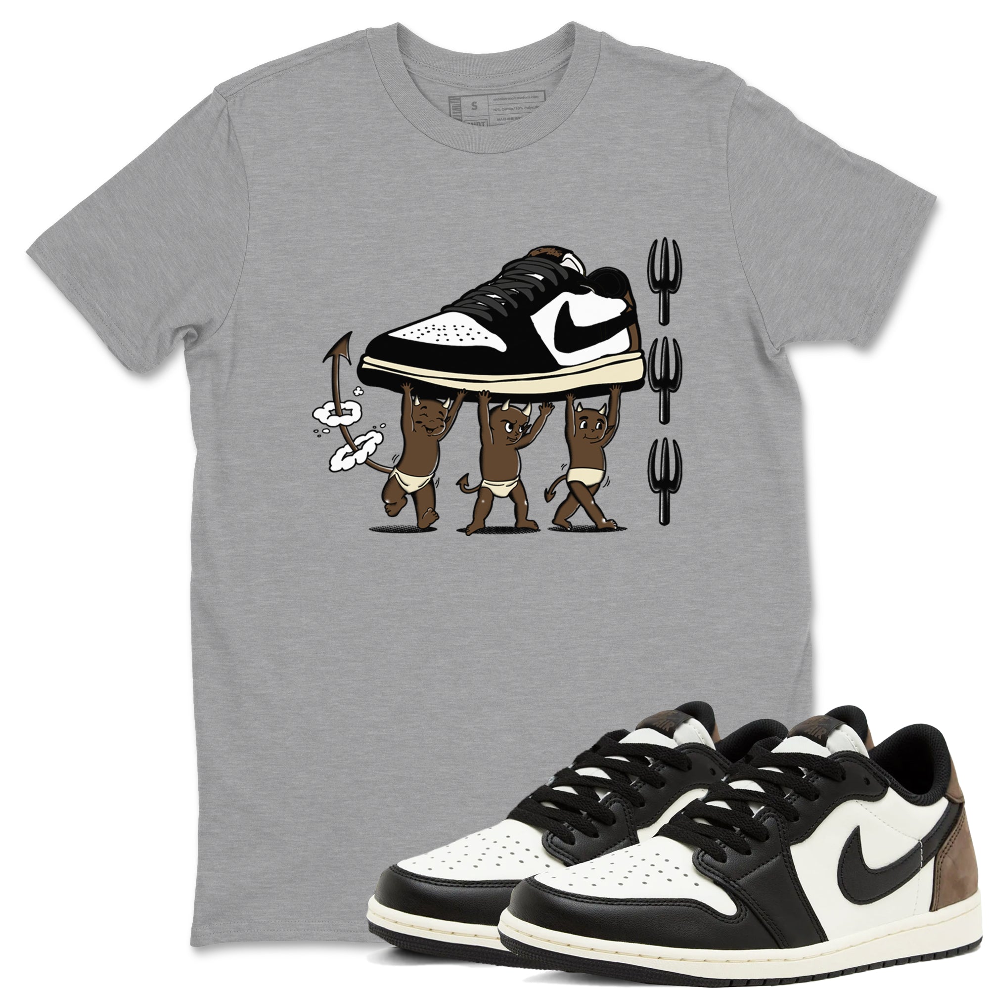 1s Mocha shirts to match jordans Devil Babies sneaker match tees Air Jordan 1 Mocha SNRT Sneaker Release Tees unisex cotton Heather Grey 1 crew neck shirts