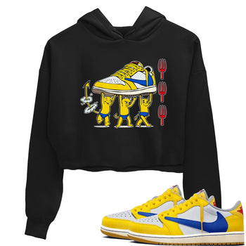 1s Travis Scott Canary shirts to match jordans Devil Babies sneaker match tees Air Jordan 1 Travis Scott Canary SNRT Sneaker Release Tees unisex cotton Black 1 Crop Shirts