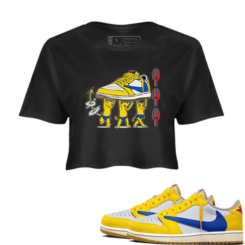 1s Travis Scott Canary shirts to match jordans Devil Babies sneaker match tees Air Jordan 1 Travis Scott Canary SNRT Sneaker Release Tees unisex cotton Black 1 Crop Shirts