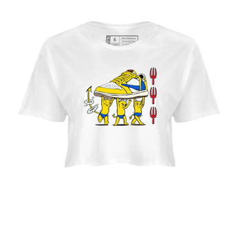 1s Travis Scott Canary shirts to match jordans Devil Babies sneaker match tees Air Jordan 1 Travis Scott Canary SNRT Sneaker Release Tees unisex cotton White 2 Crop Shirts