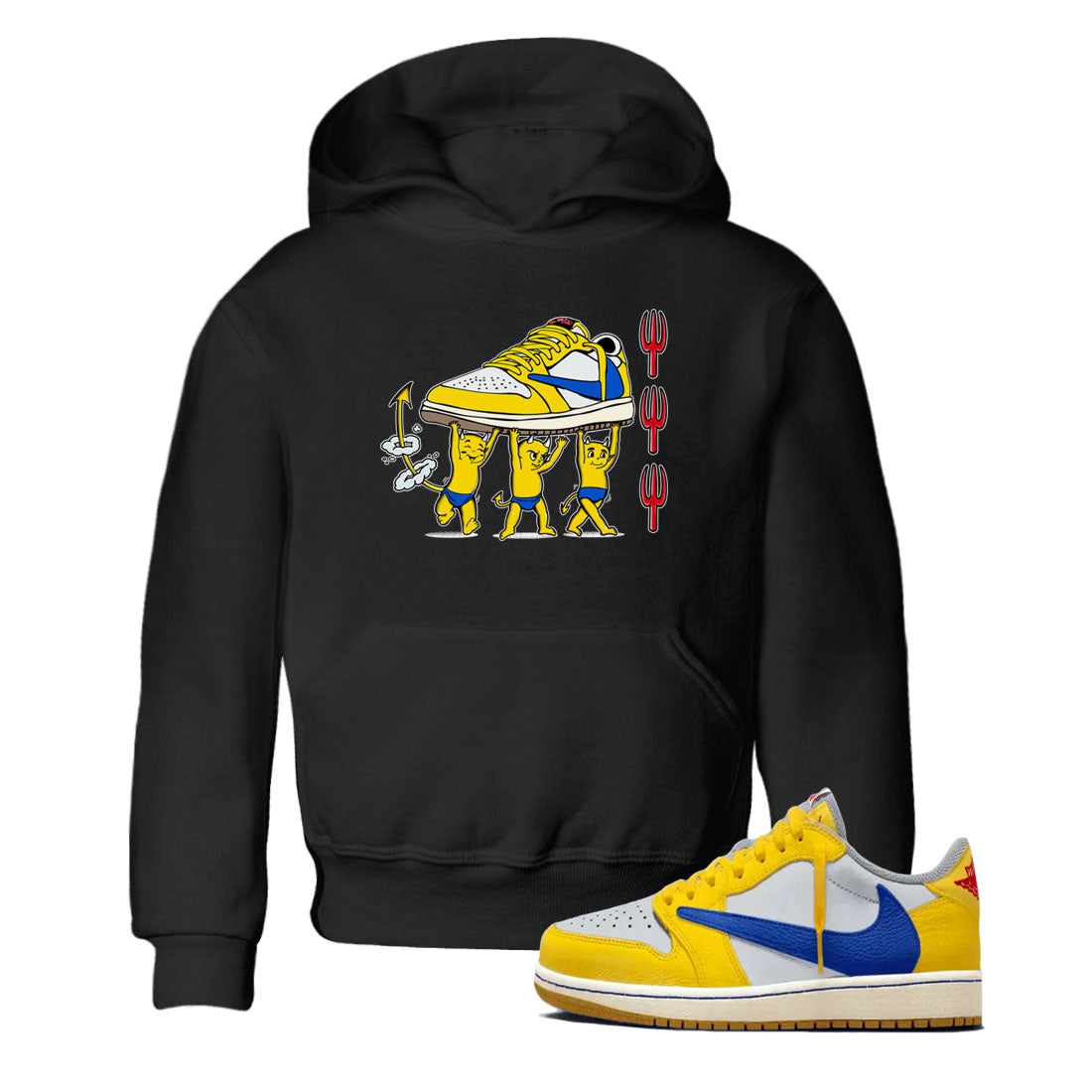 1s Travis Scott Canary shirts to match jordans Devil Babies sneaker match tees Air Jordan 1 Travis Scott Canary SNRT Sneaker Release Tees Youth Baby Black 1 crew neck shirts