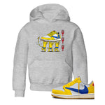 1s Travis Scott Canary shirts to match jordans Devil Babies sneaker match tees Air Jordan 1 Travis Scott Canary SNRT Sneaker Release Tees Youth Baby Heather Grey 1 crew neck shirts