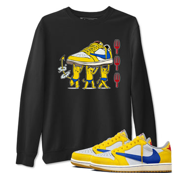 1s Travis Scott Canary shirts to match jordans Devil Babies sneaker match tees Air Jordan 1 Travis Scott Canary SNRT Sneaker Release Tees unisex cotton Black 1 crew neck shirts
