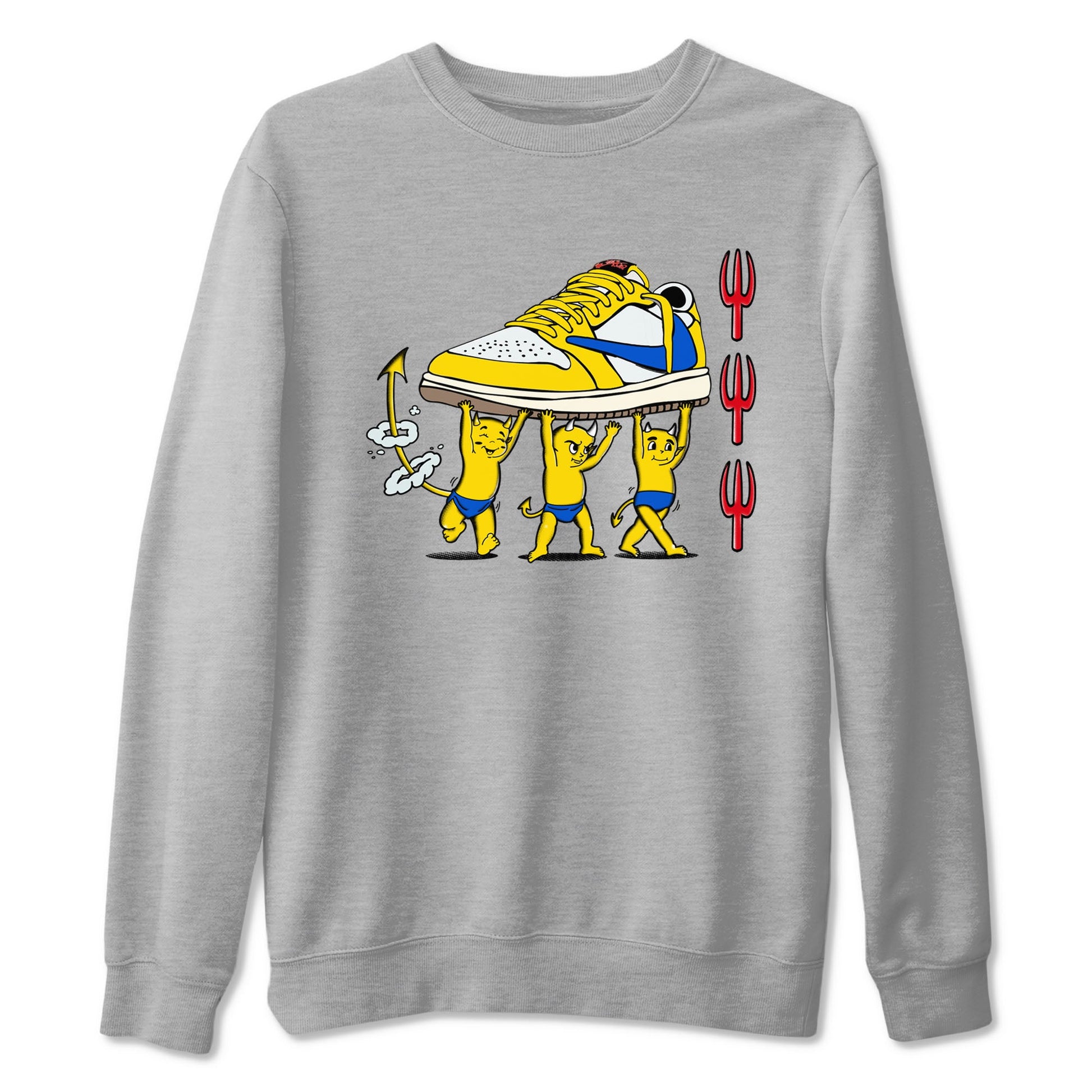 1s Travis Scott Canary shirts to match jordans Devil Babies sneaker match tees Air Jordan 1 Travis Scott Canary SNRT Sneaker Release Tees unisex cotton Heather Grey 2 crew neck shirts