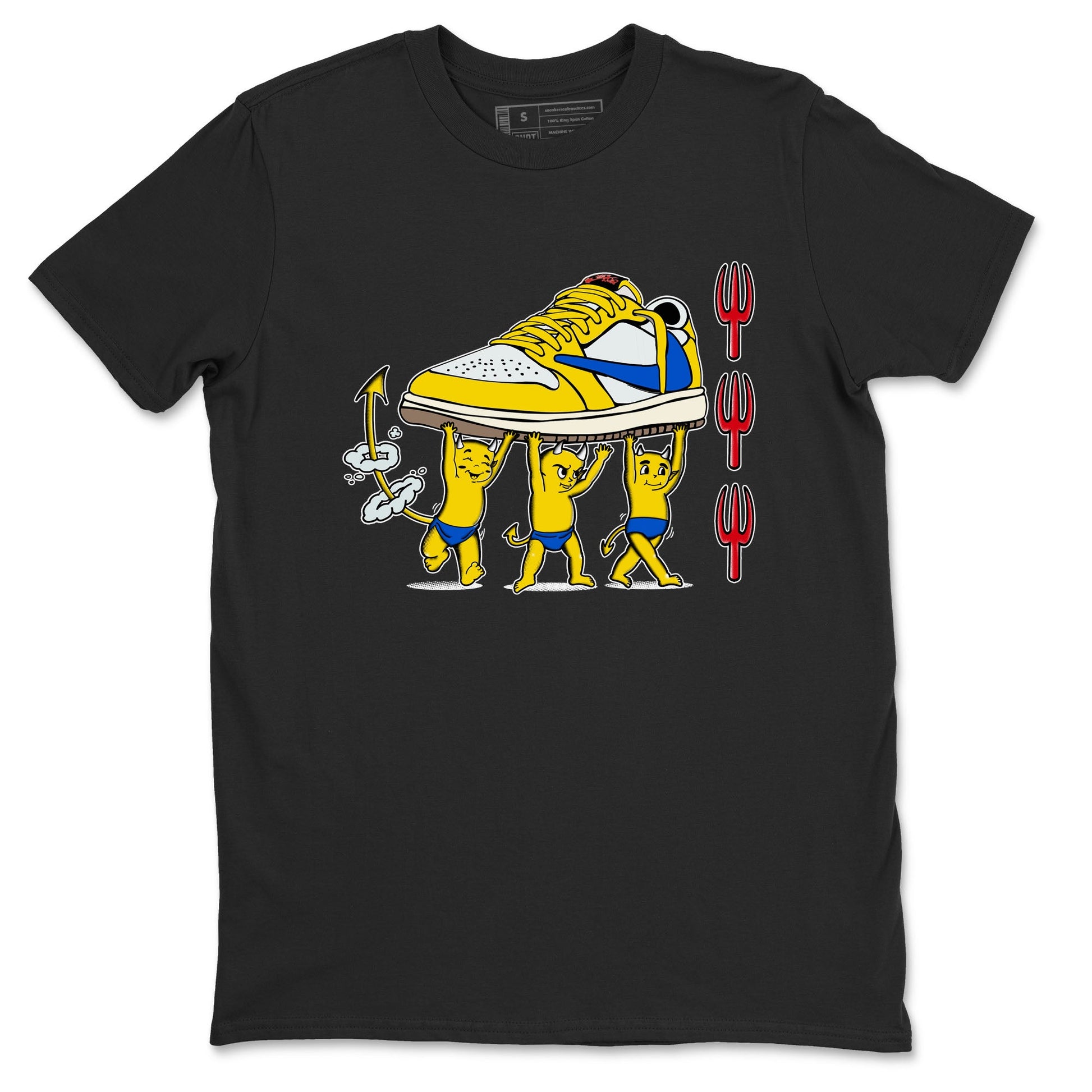 1s Travis Scott Canary shirts to match jordans Devil Babies sneaker match tees Air Jordan 1 Travis Scott Canary SNRT Sneaker Release Tees unisex cotton Black 2 crew neck shirts