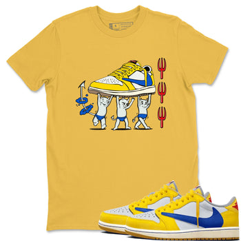 1s Travis Scott Canary shirts to match jordans Devil Babies sneaker match tees Air Jordan 1 Travis Scott Canary SNRT Sneaker Release Tees unisex cotton Daisy 1 crew neck shirts