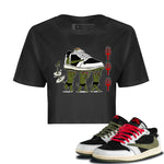 1s Travis Scott Olive shirts to match jordans Devil Babies sneaker match tees Air Jordan 1 Travis Scott Olive SNRT Sneaker Release Tees unisex cotton Black 1 Crop Shirts