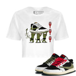 1s Travis Scott Olive shirts to match jordans Devil Babies sneaker match tees Air Jordan 1 Travis Scott Olive SNRT Sneaker Release Tees unisex cotton White 1 Crop Shirts