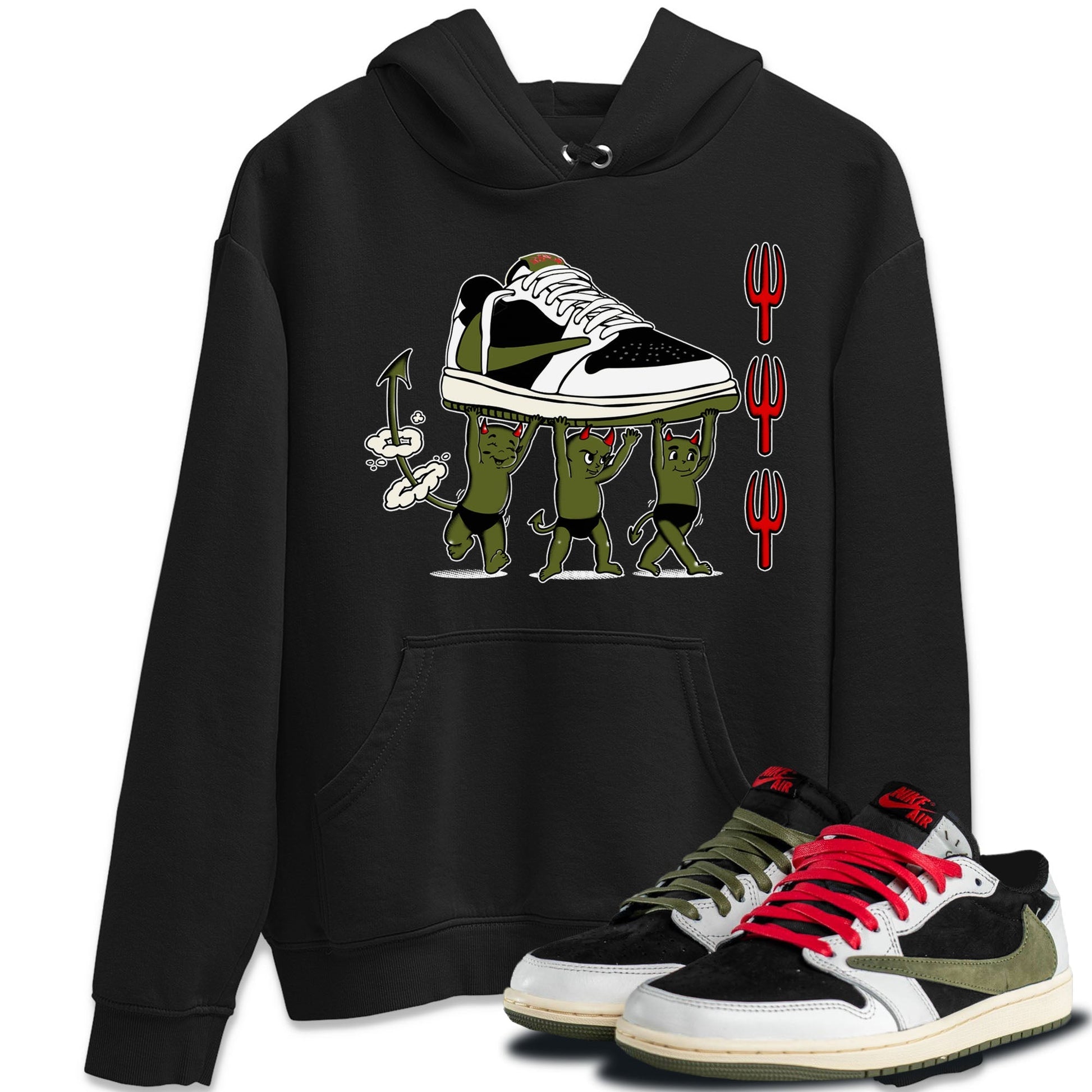 1s Travis Scott Olive shirts to match jordans Devil Babies sneaker match tees Air Jordan 1 Travis Scott Olive SNRT Sneaker Release Tees unisex cotton Black 1 crew neck shirts