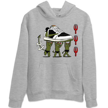 1s Travis Scott Olive shirts to match jordans Devil Babies sneaker match tees Air Jordan 1 Travis Scott Olive SNRT Sneaker Release Tees unisex cotton Heather Grey 2 crew neck shirts