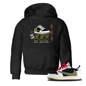 1s Travis Scott Olive shirts to match jordans Devil Babies sneaker match tees Air Jordan 1 Travis Scott Olive SNRT Sneaker Release Tees Youth Baby Black 1 crew neck shirts
