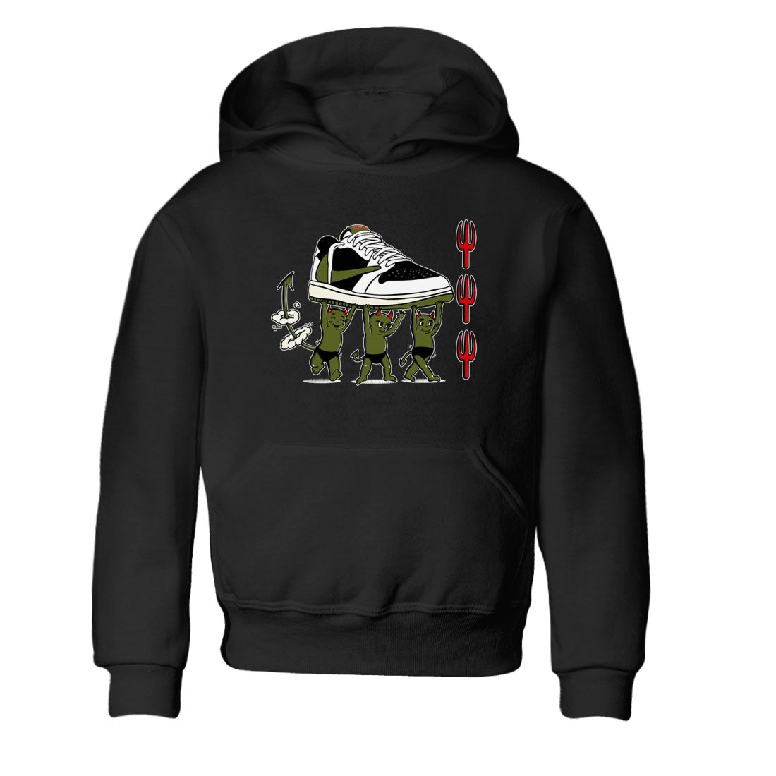1s Travis Scott Olive shirts to match jordans Devil Babies sneaker match tees Air Jordan 1 Travis Scott Olive SNRT Sneaker Release Tees Youth Baby Black 2 crew neck shirts