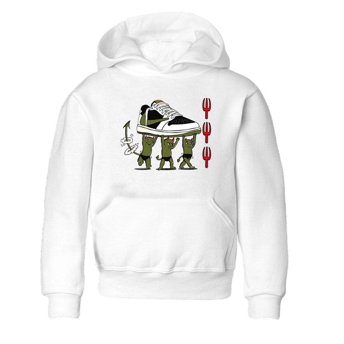 1s Travis Scott Olive shirts to match jordans Devil Babies sneaker match tees Air Jordan 1 Travis Scott Olive SNRT Sneaker Release Tees Youth Baby White 2 crew neck shirts
