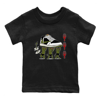 1s Travis Scott Olive shirts to match jordans Devil Babies sneaker match tees Air Jordan 1 Travis Scott Olive SNRT Sneaker Release Tees Youth Baby Black 2 crew neck shirts