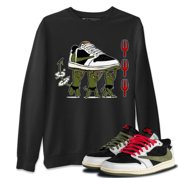 1s Travis Scott Olive shirts to match jordans Devil Babies sneaker match tees Air Jordan 1 Travis Scott Olive SNRT Sneaker Release Tees unisex cotton Black 1 crew neck shirts