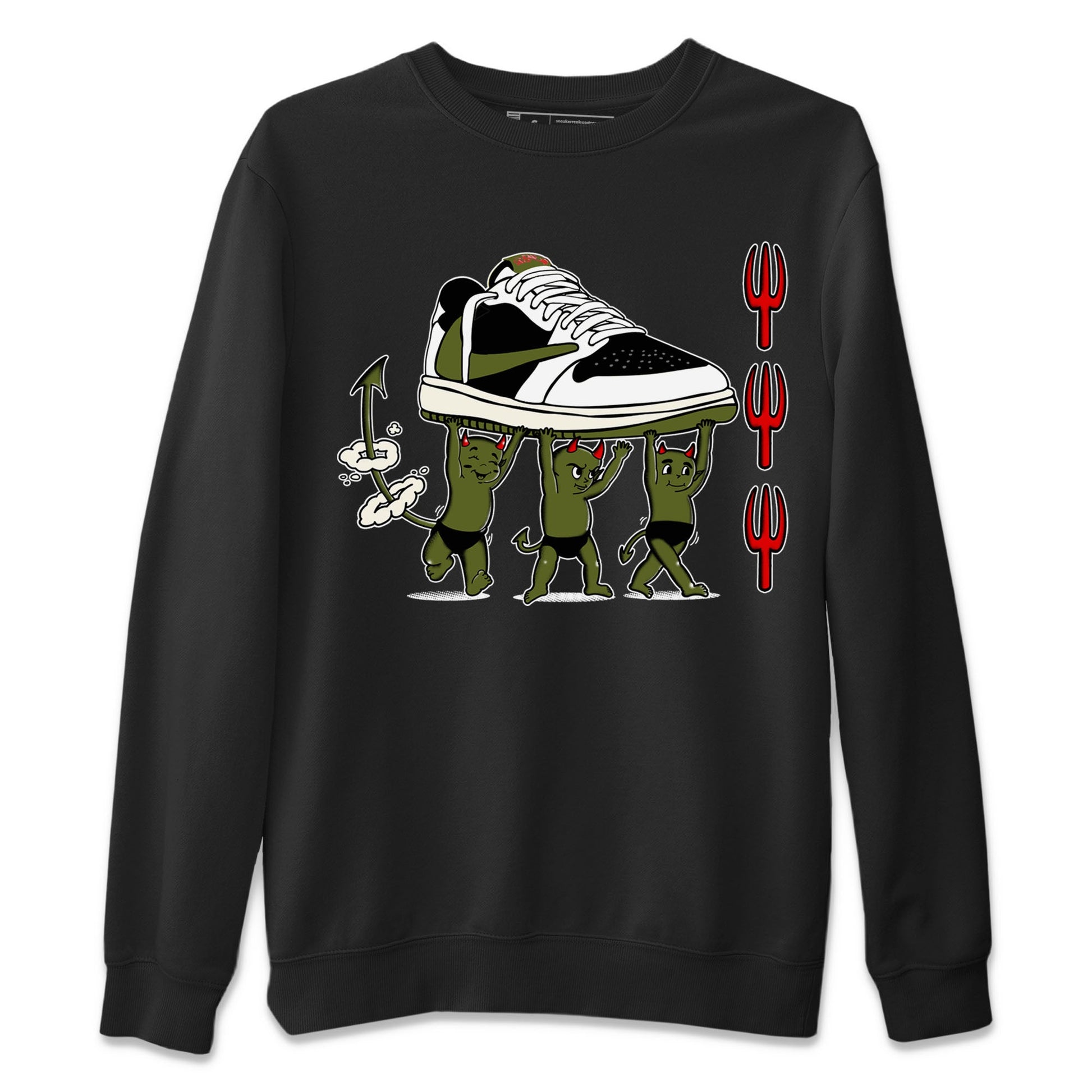 1s Travis Scott Olive shirts to match jordans Devil Babies sneaker match tees Air Jordan 1 Travis Scott Olive SNRT Sneaker Release Tees unisex cotton Black 2 crew neck shirts