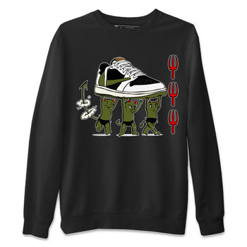 1s Travis Scott Olive shirts to match jordans Devil Babies sneaker match tees Air Jordan 1 Travis Scott Olive SNRT Sneaker Release Tees unisex cotton Black 2 crew neck shirts